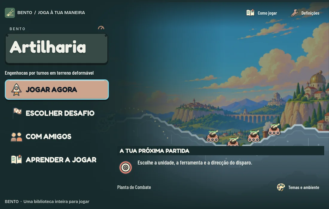 Ecrã inicial de Bento Artilharia